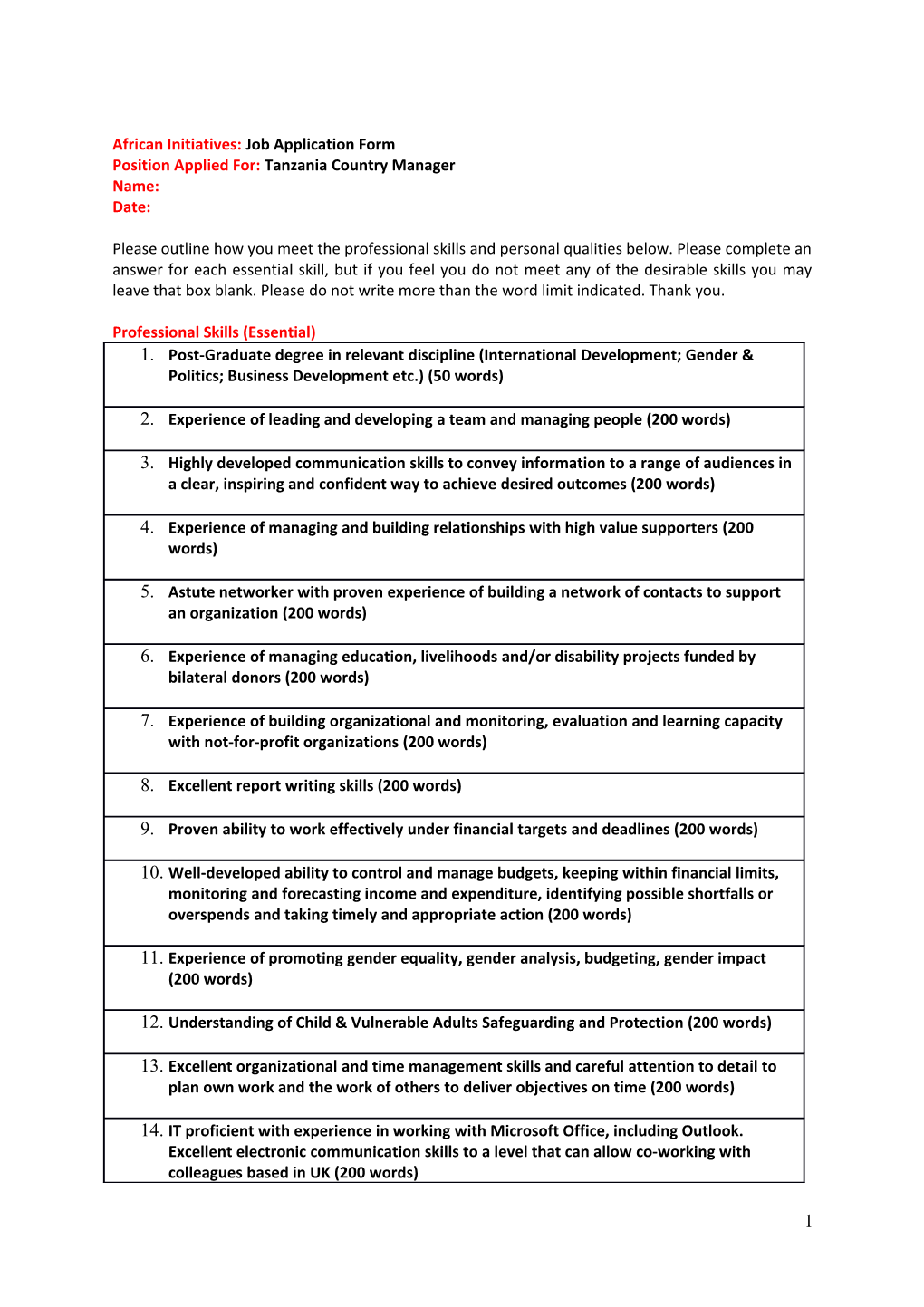 African Initiatives:Job Application Form