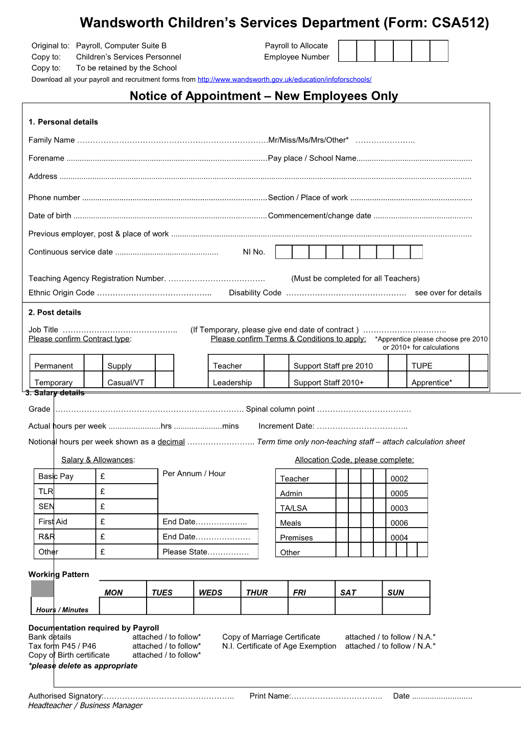 Wandsworth Children S Services Department (Form: CSA512)