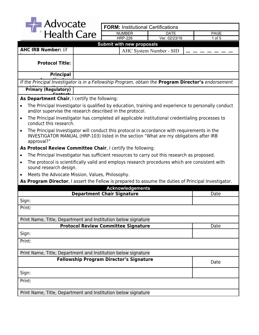 FORM: Application for Initial Review