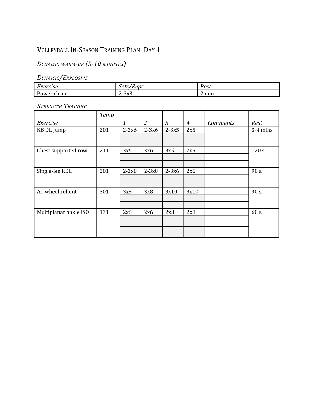 Volleyball In-Season Training Plan: Day 1