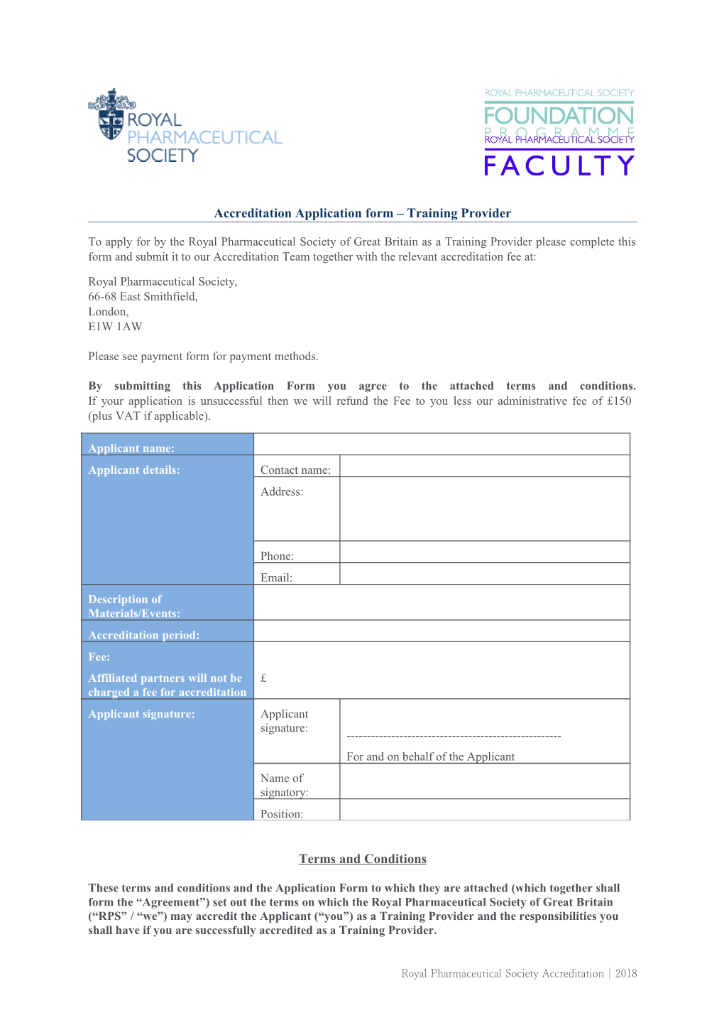 Accreditation Application Form Training Provider