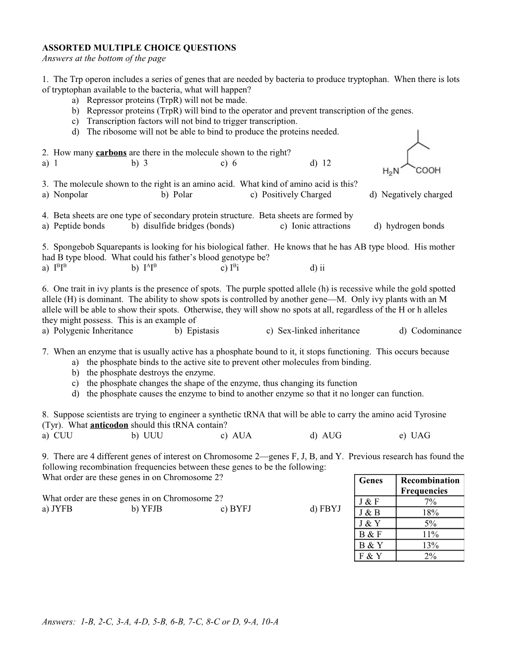 Assorted Multiple Choice Questions