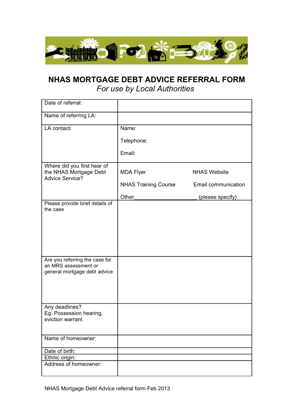 Nhas Mortgage Debt Advice Referral Form