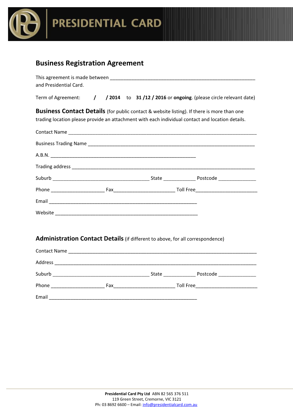 Business Registration Agreement