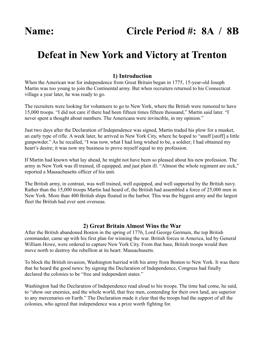 Defeat in New York and Victory at Trenton