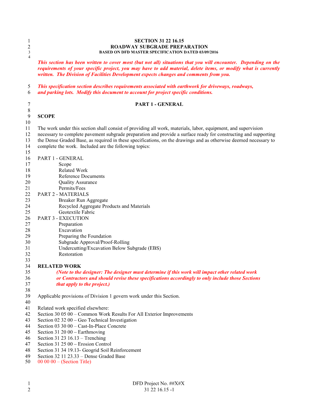 Based on Dfd Master Specification Dated 03/09/2016