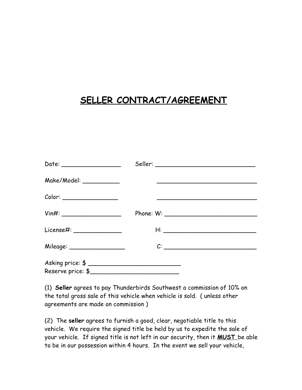 Seller Contract/Agreement
