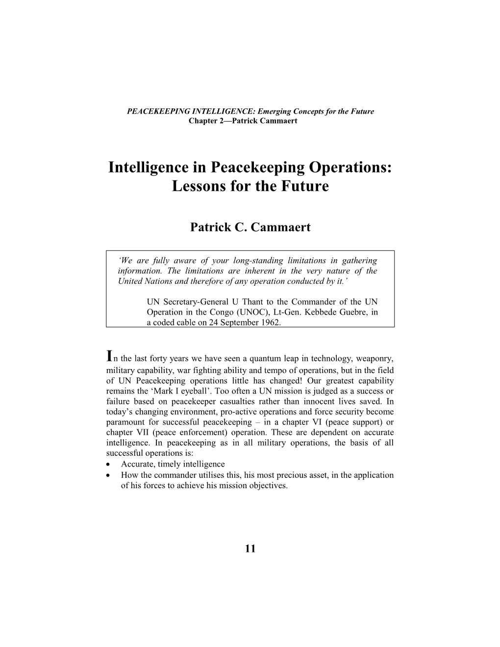 Artikel Intelligence in Peacekeeping Operations