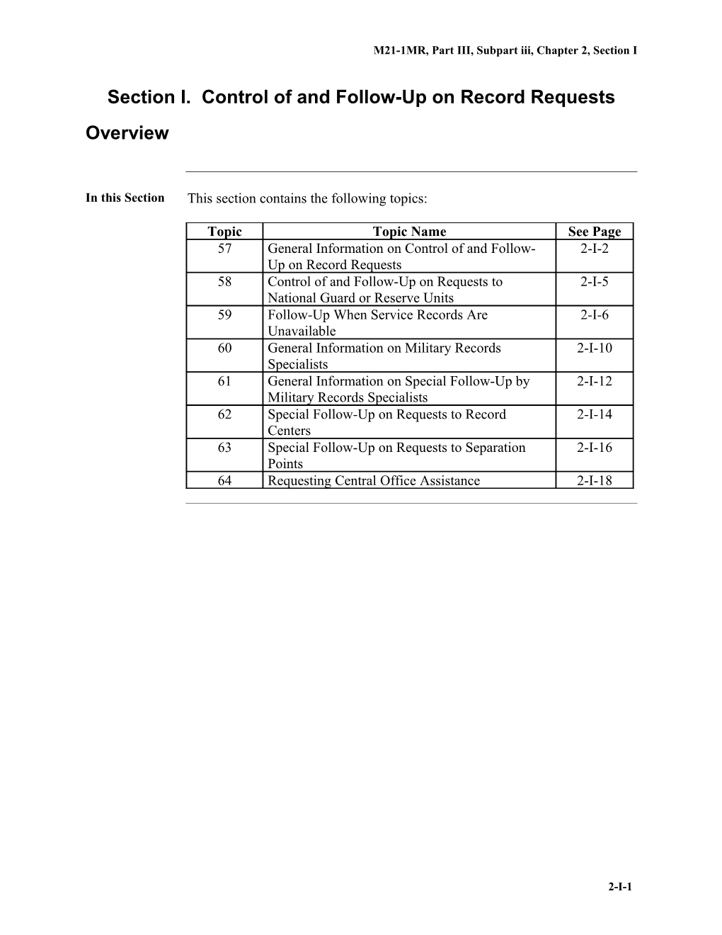 Section I. Control and Follow-Up on Record Requests