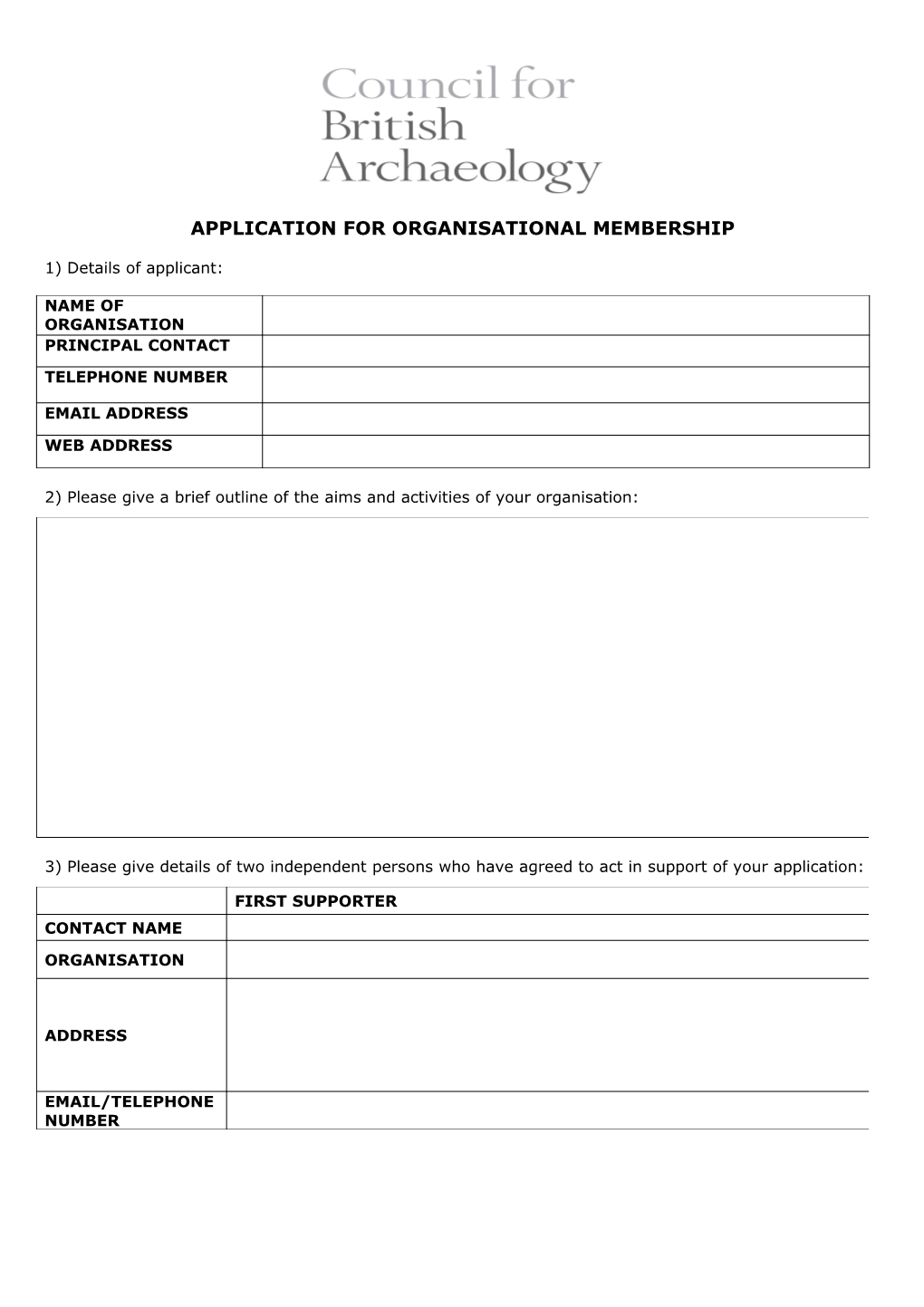 Application for Organisational Membership