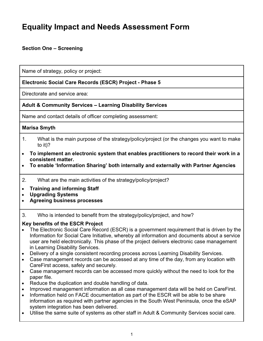 Equality Impact and Needs Assessment Form