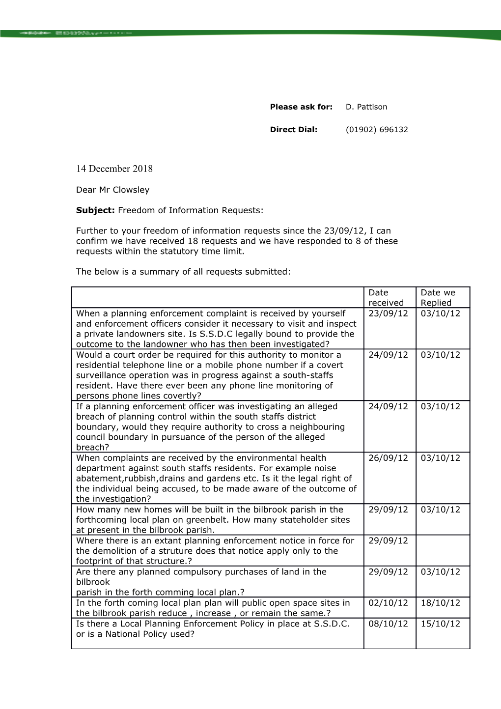 Subject: Freedom of Information Requests