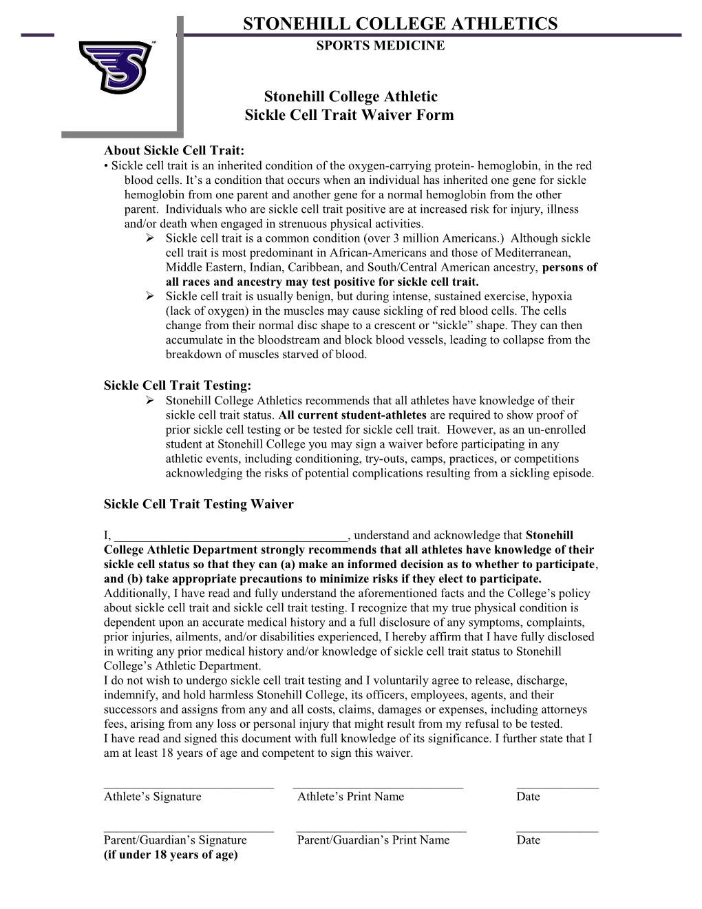 Sickle Cell Trait Waiver Form