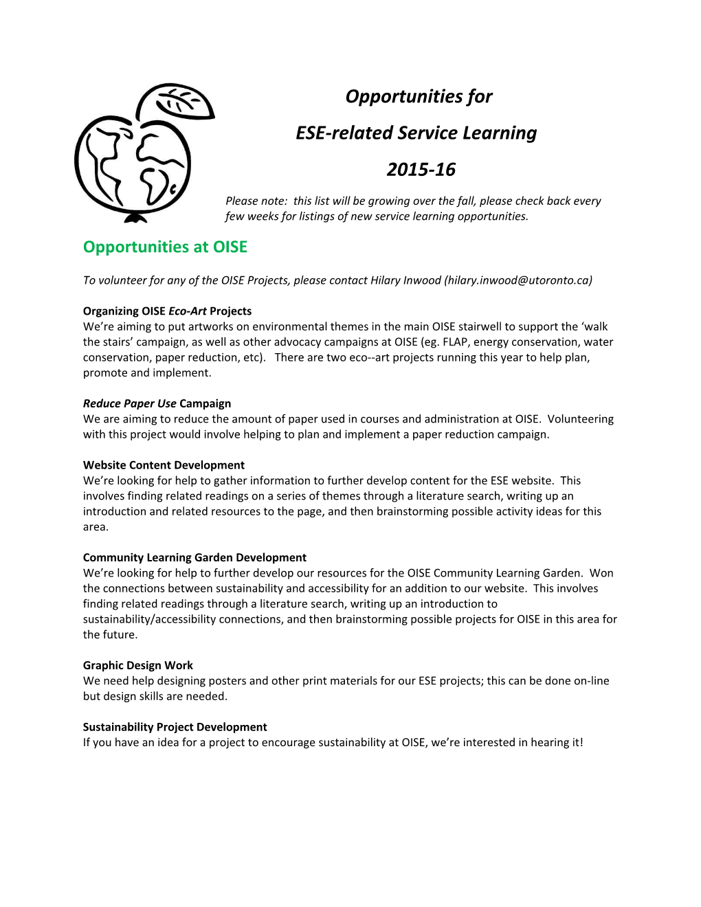 ESE-Related Service Learning