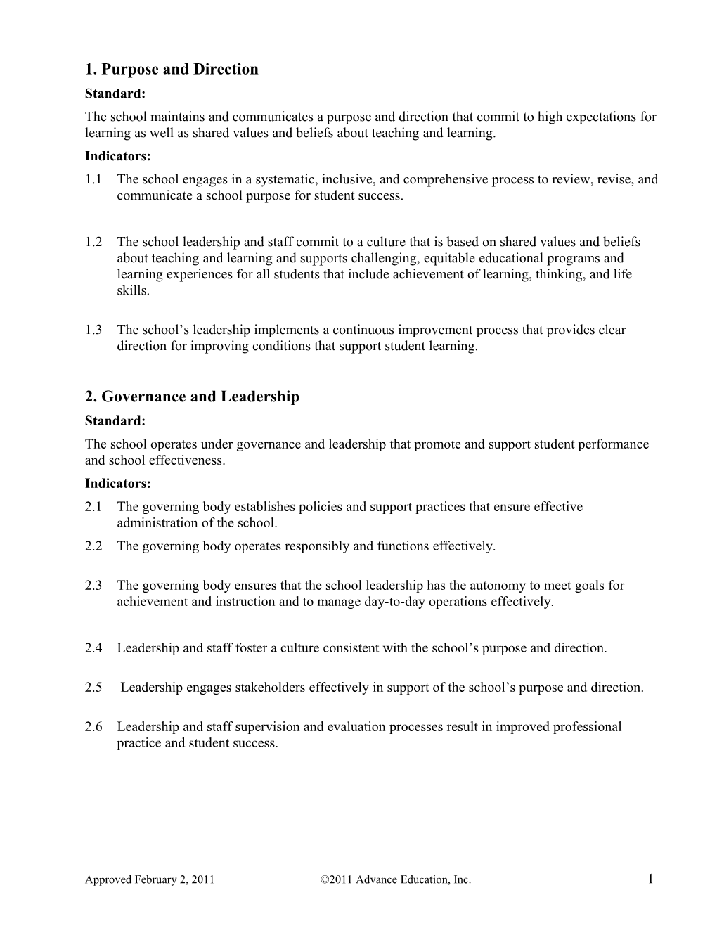 Draft Standards for Schools