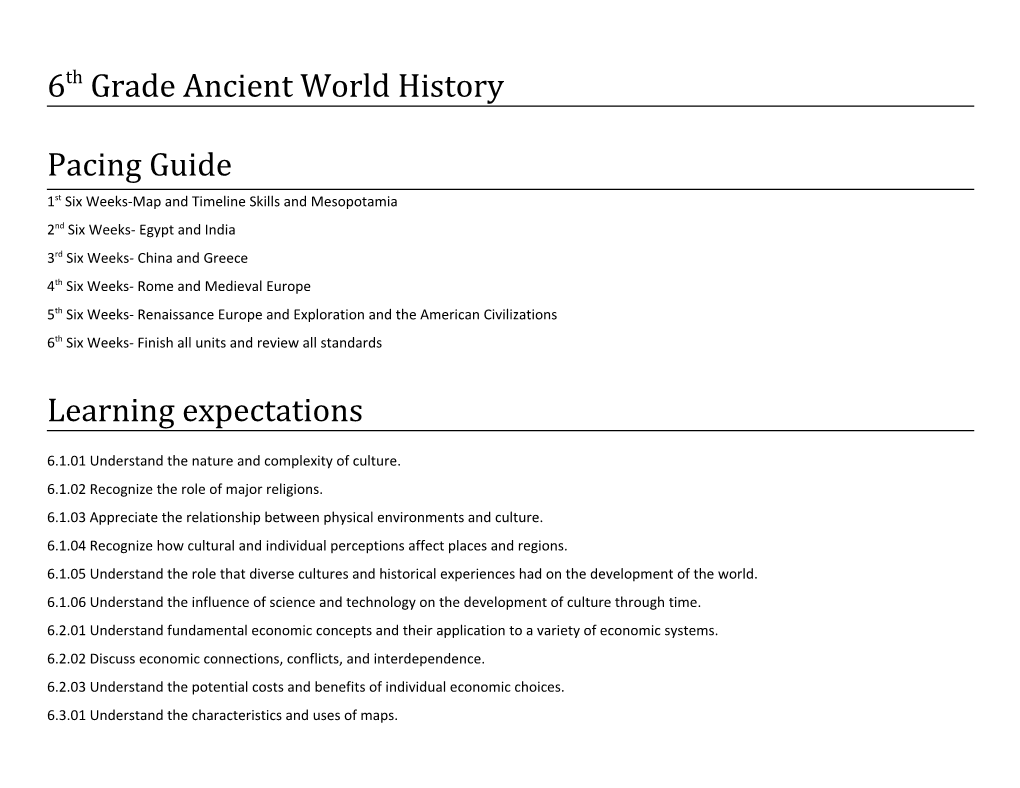 6Th Grade Ancient World History 1