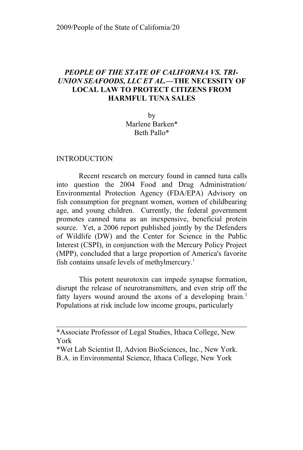 Origins of the 2004 FDA/EPA Fish Advisory