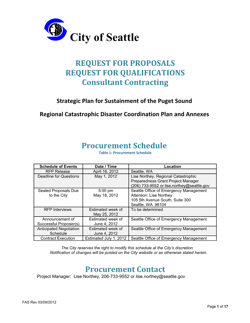 Strategic Plan for Sustainment of the Puget Sound