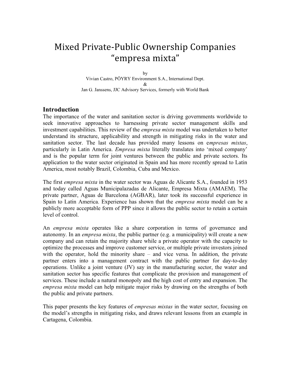 Mixed Private-Public Ownership Companies Empresa Mixta