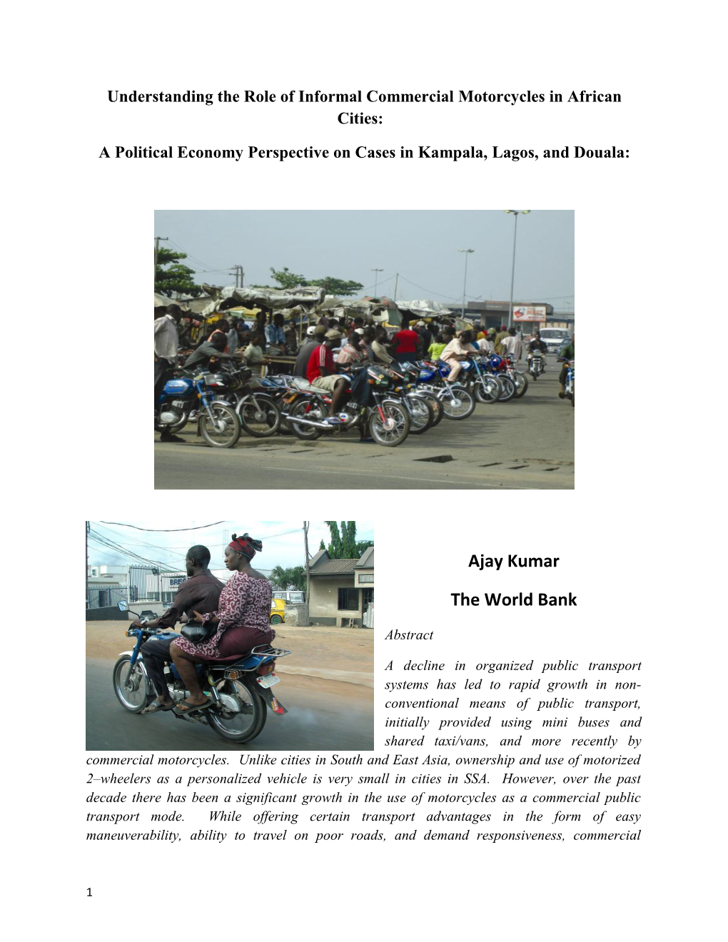 Understanding the Role of Informal Commercial Motorcycles in African Cities