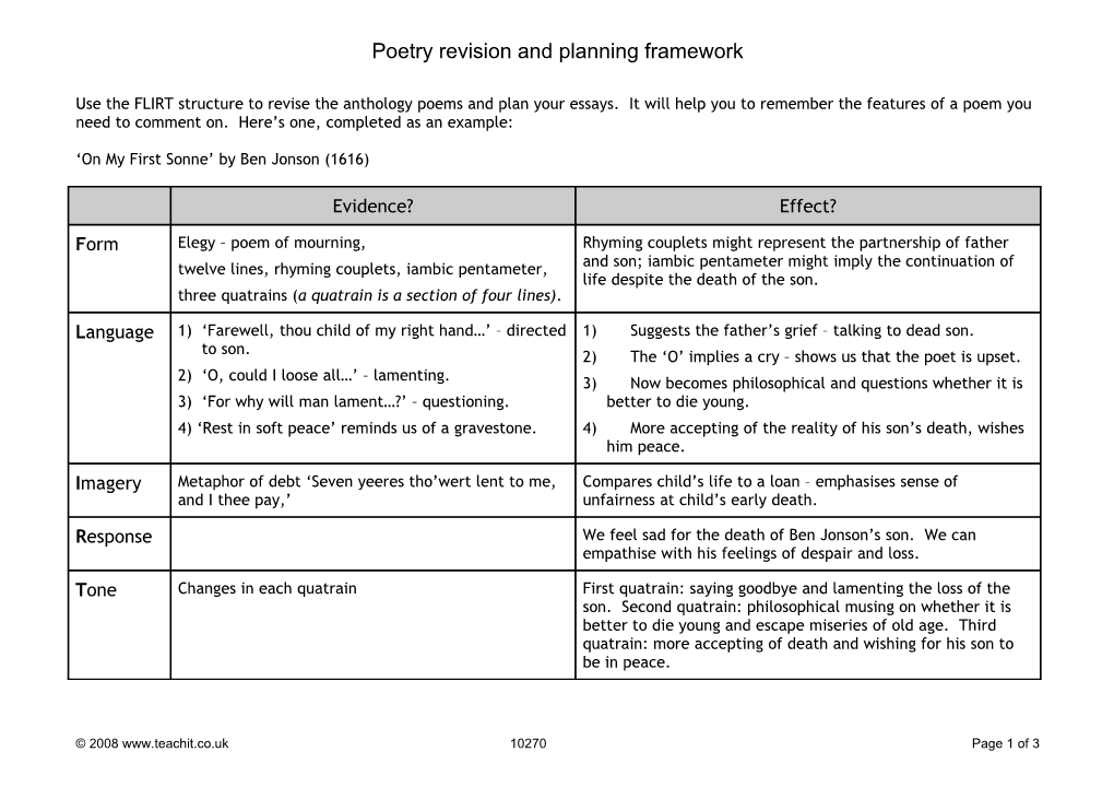 Use the FLIRT Structure to Revise the Anthology Poems and Plan Your Essays