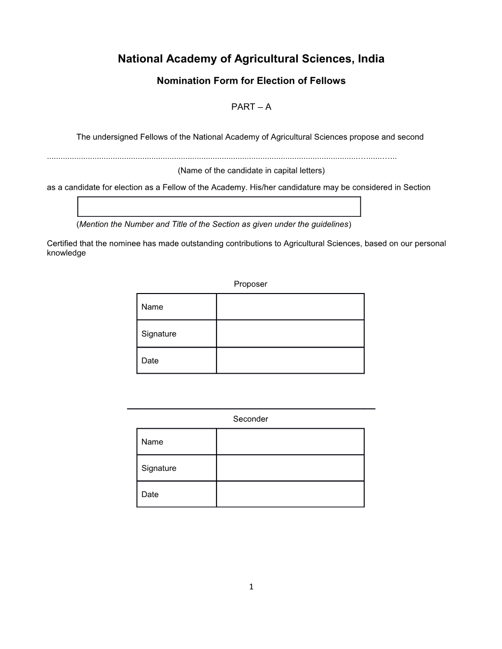 Nomination Form for Election of Fellows