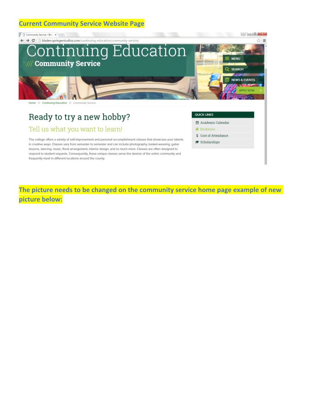 Current Community Service Website Page