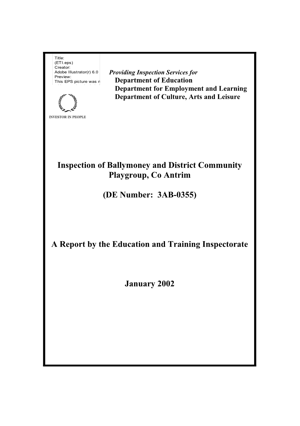 Report on the Inspection of Ballymoney and District Community Playgroup, Ballymoney