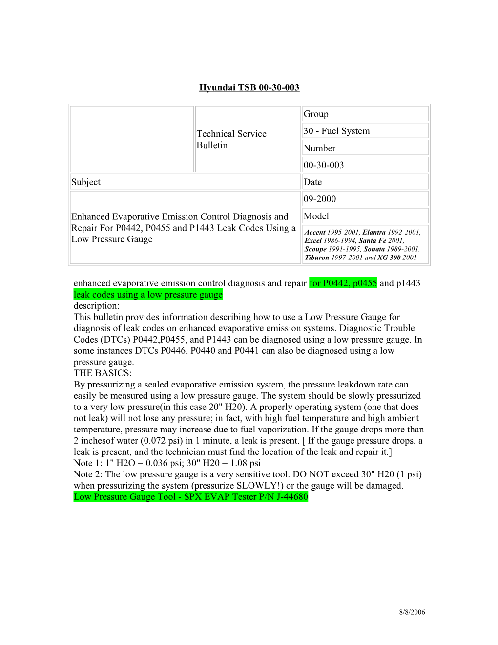 Enhanced Evaporative Emission Control Diagnosis and Repair for P0442, P0455 and P1443 Leak