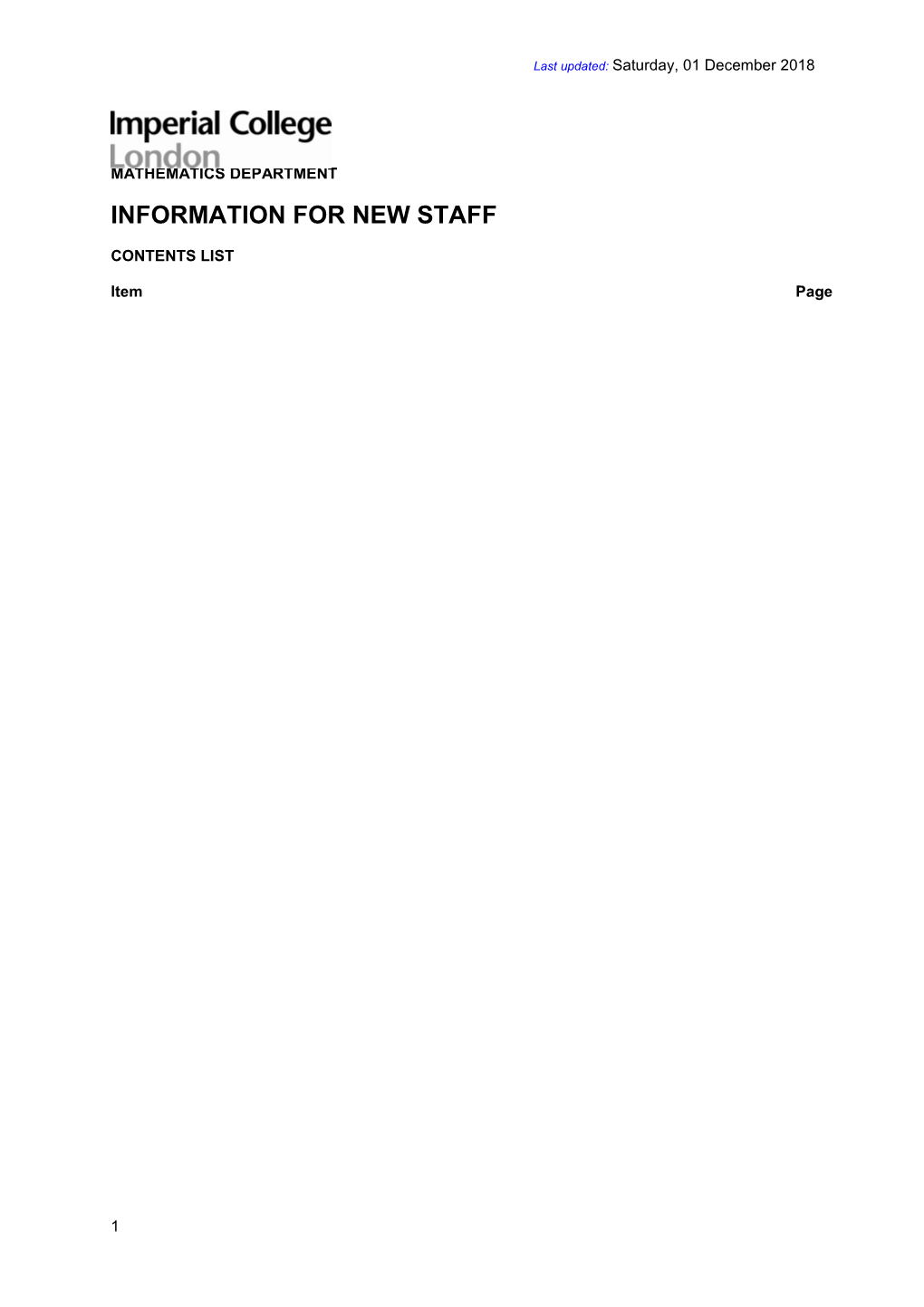 Information for New Staff