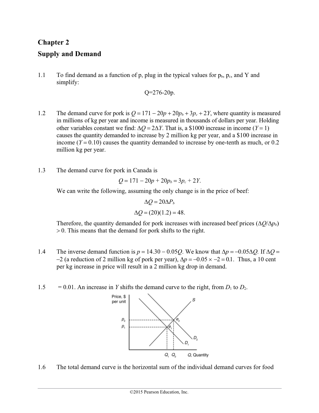 1.1To Find Demand As a Function of P, Plug in the Typical Values for Pb, Pc, and Y and Simplify