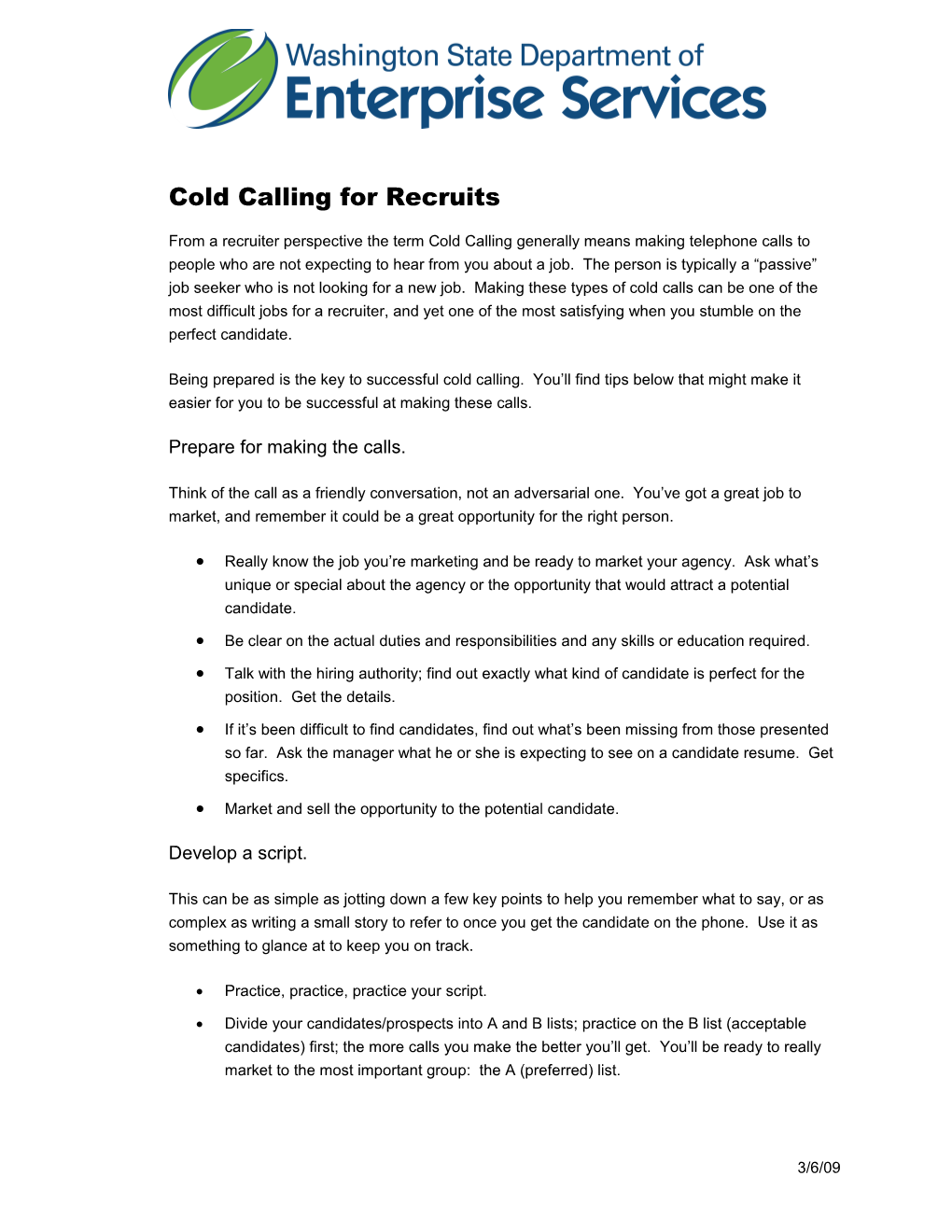 Cold Calling for Recruits