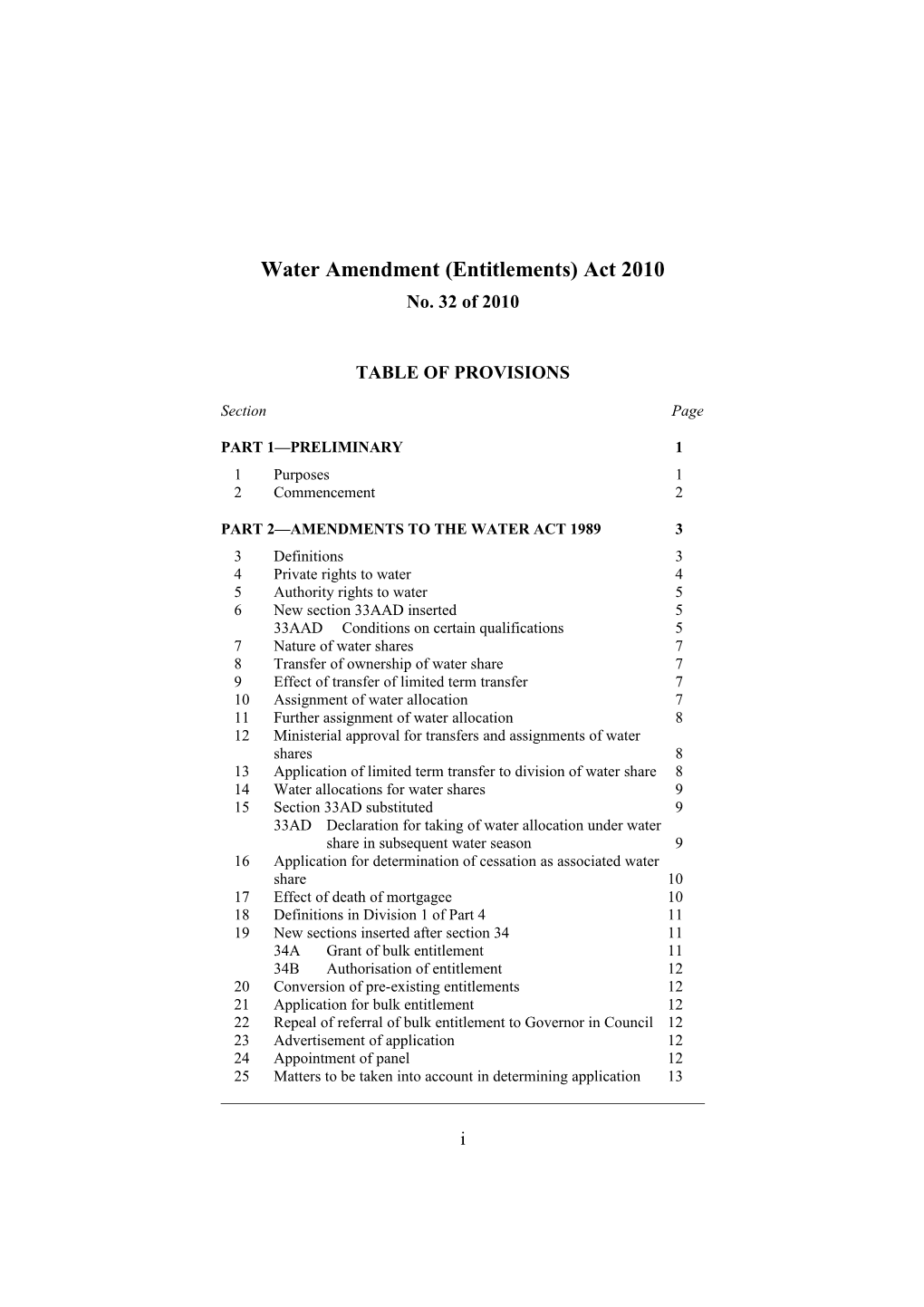 Water Amendment (Entitlements) Act 2010