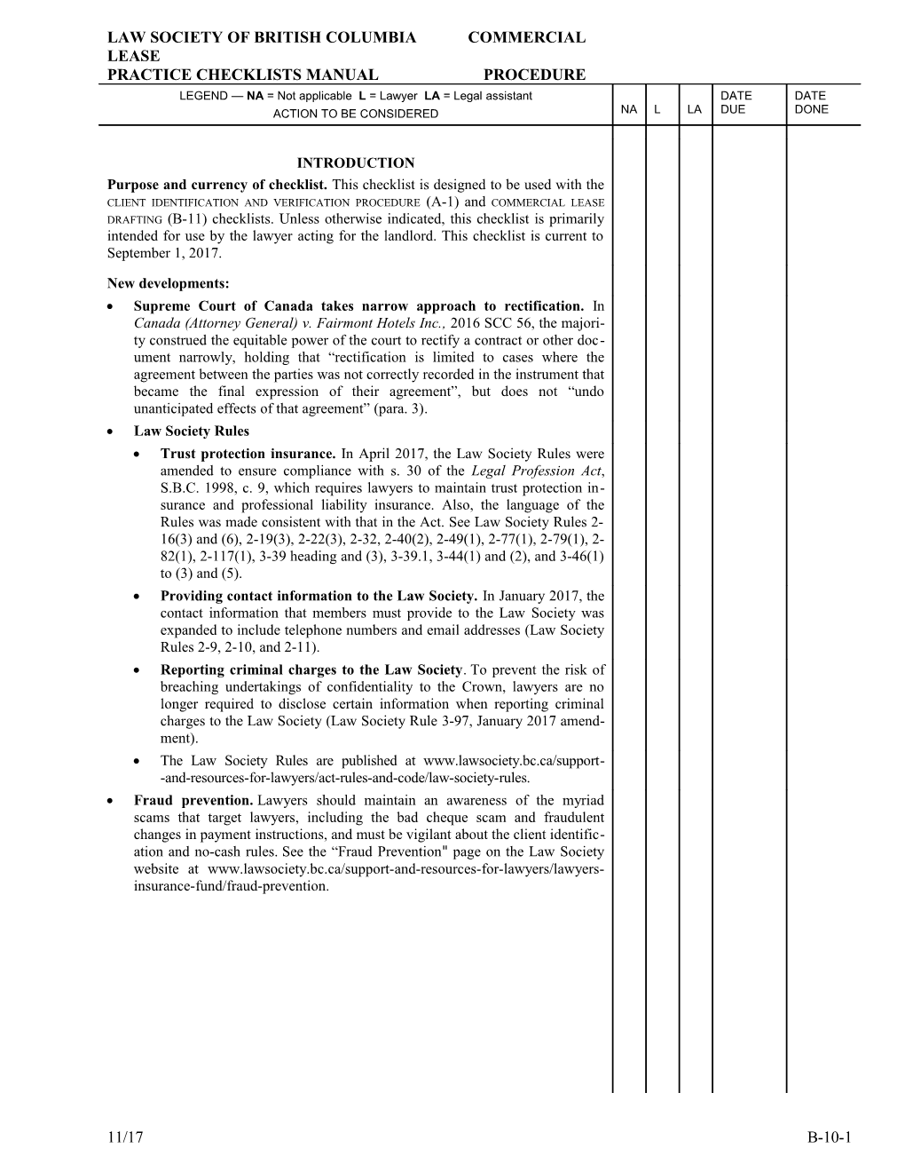 Practice Checklists Manual: Commercial Lease Procedure Checklist