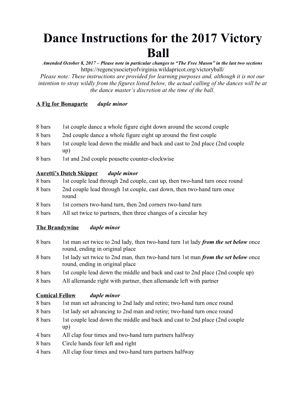 Dance Instructions for the 2017 Victory Ball