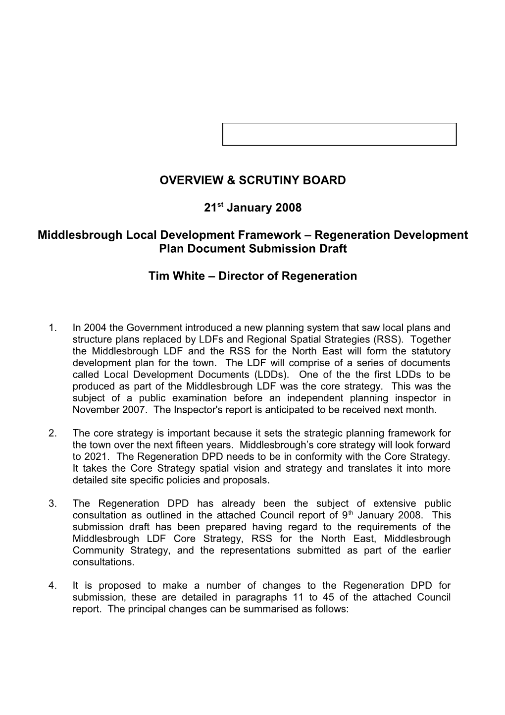 Middlesbrough Local Development Framework Regeneration Development Plan Document Submission