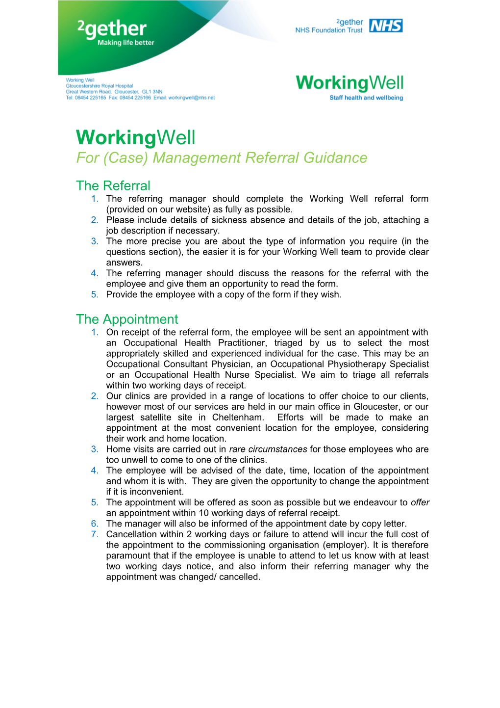 Guidance on Management Referrals for Advice from Occupational Health