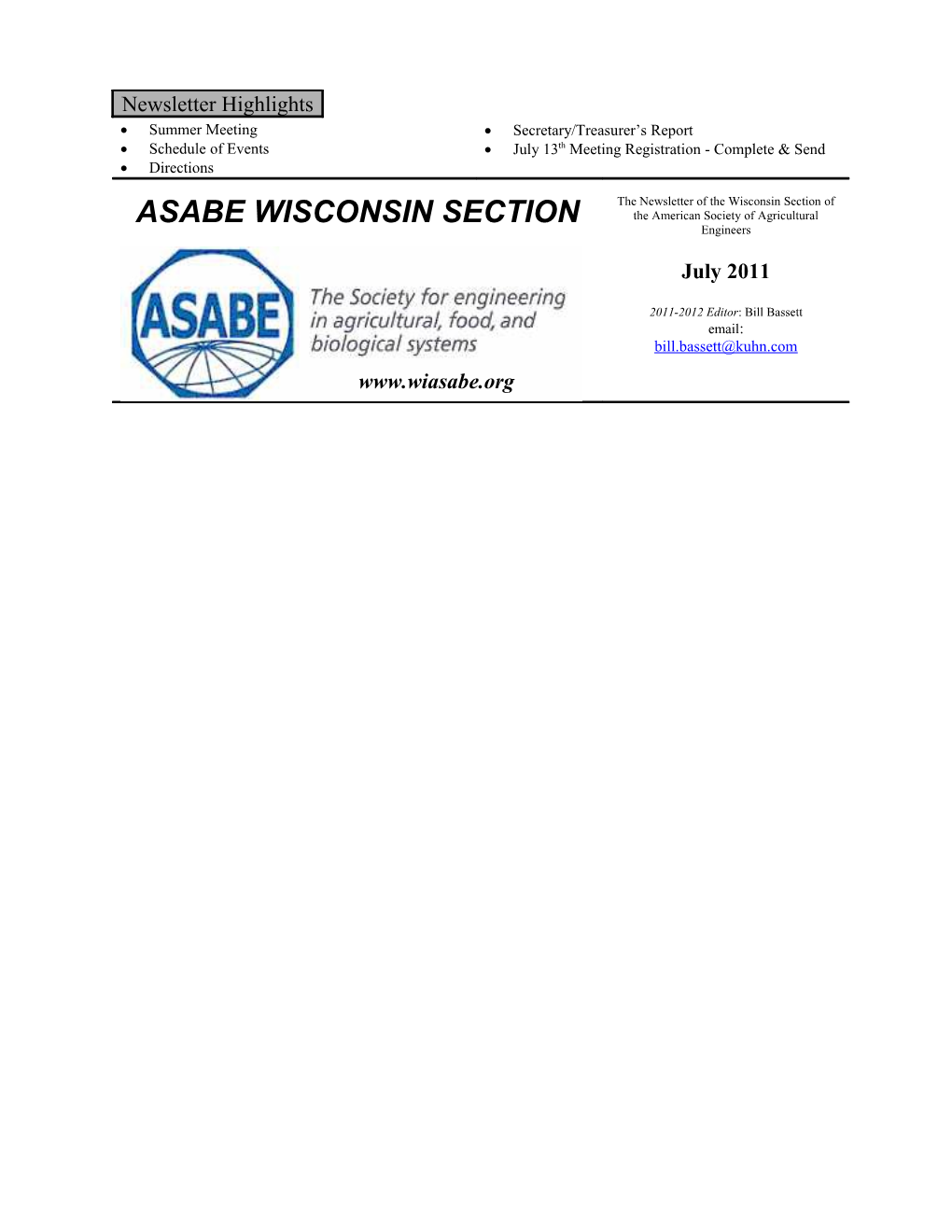 ASABE WI Section Newsletter July 2011 Page 1 of 15