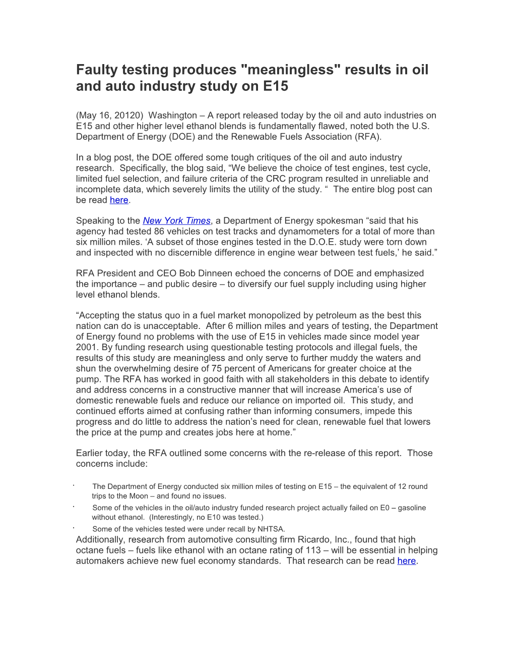 Faulty Testing Produces Meaningless Results in Oil and Auto Industry Study on E15