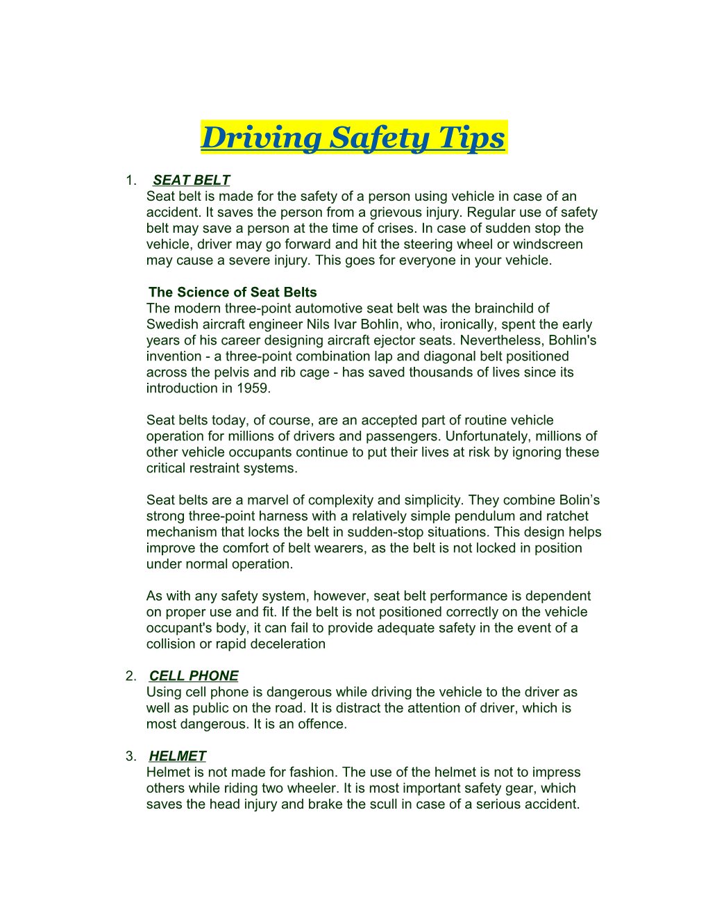 Driving Safety Tips