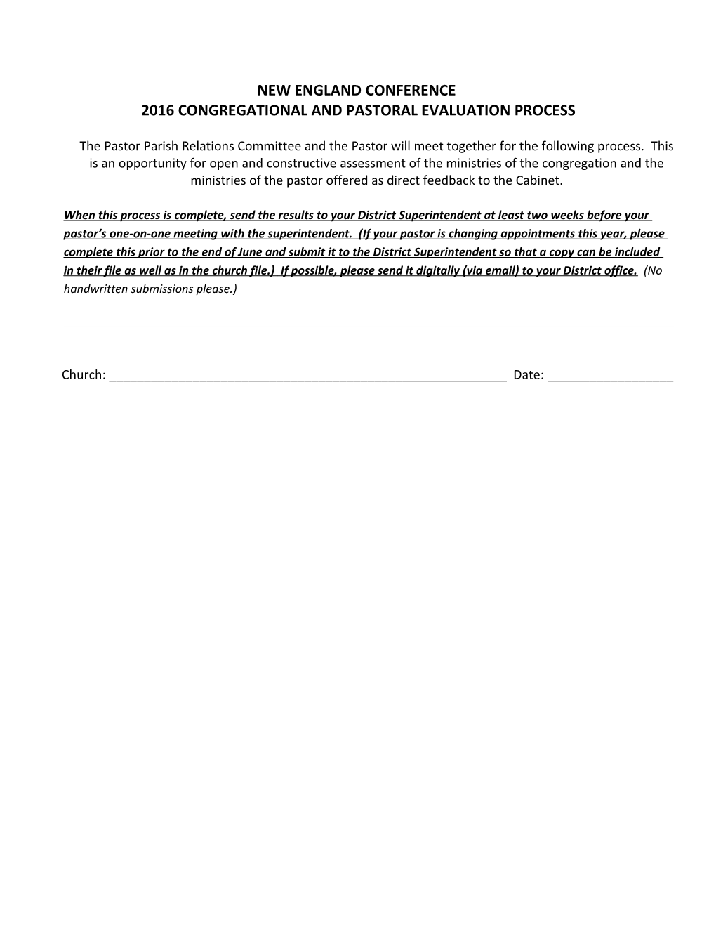 2016 Congregational and Pastoral Evaluation Process