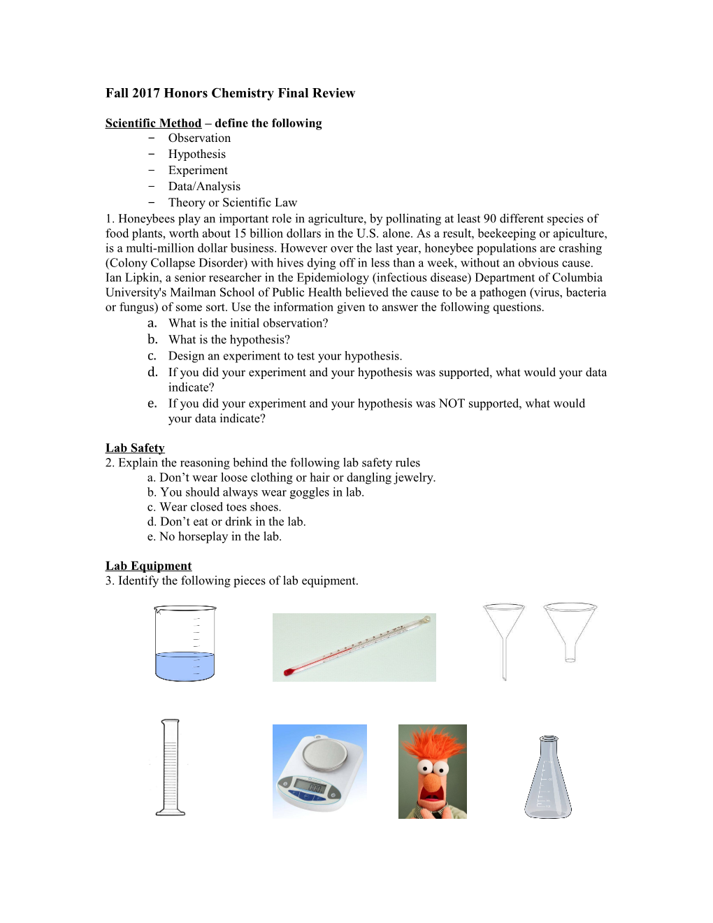 Fall 2017 Honors Chemistry Final Review