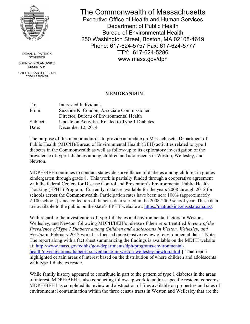 Update on Activities Related to Type 1 Diabetes - December 12, 2014