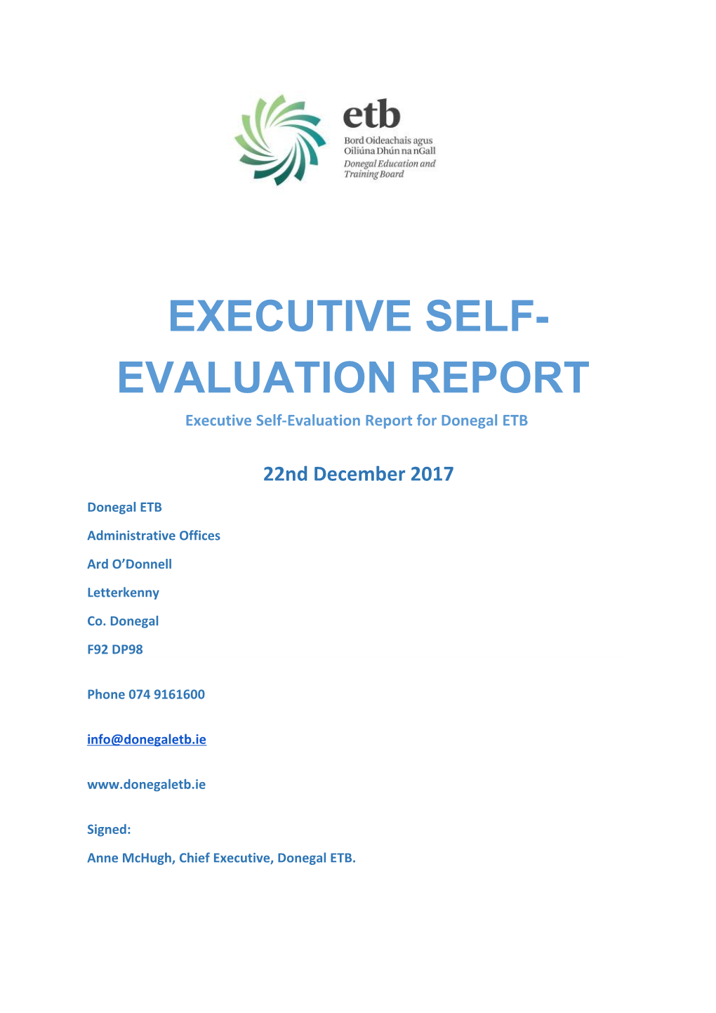 Executive Self-Evaluation Report for Donegal ETB