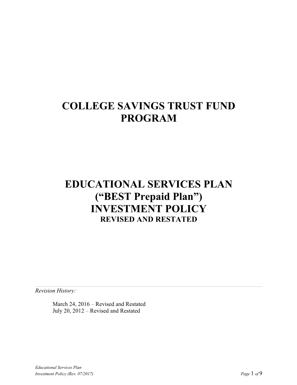 College Savingstrust Fund Program
