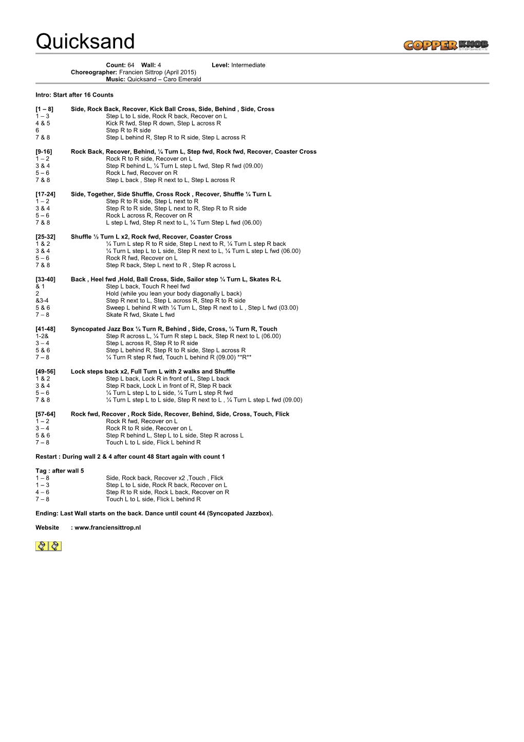 Copperknob - Linedance Stepsheets - Quicksand