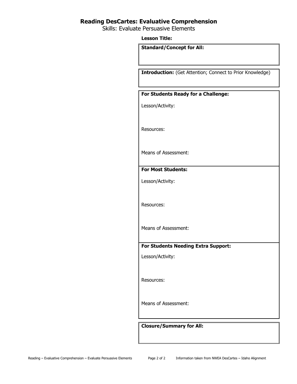 Lesson Planning Pages