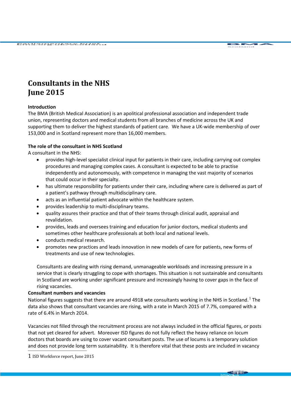The Role of the Consultant in NHS Scotland