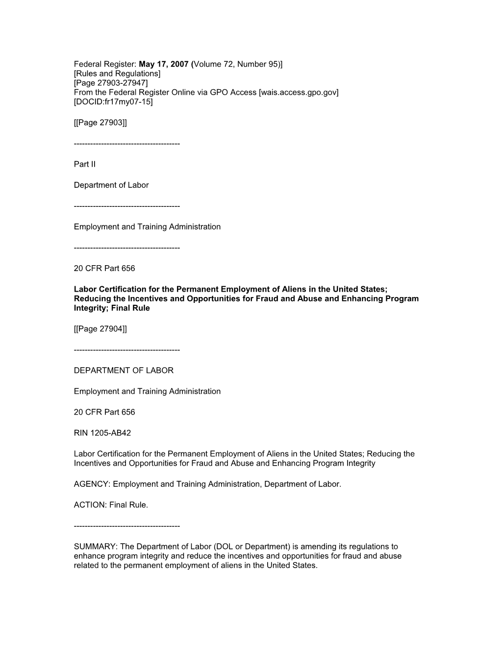 Federal Register: May 17, 2007 (Volume 72, Number 95)