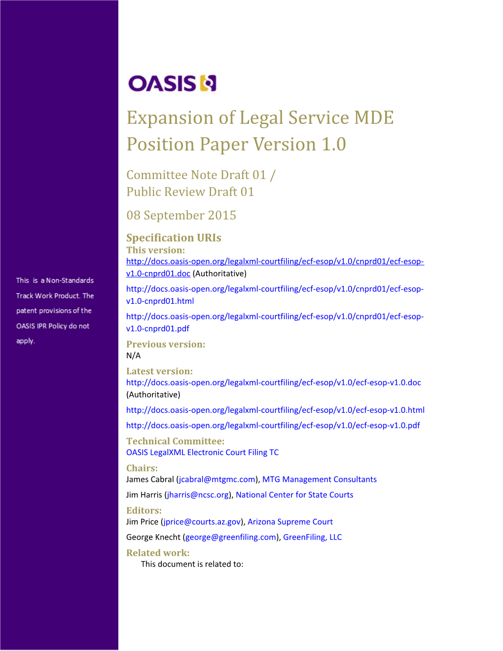 Expansion of Legal Service MDE Position Paper Version 1.0
